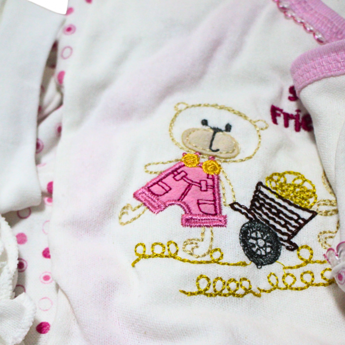 Set maternitate bumbac nou-nascut (0-3 luni), Daisymini, Super Friends, white-pink- 5 piese [3]
