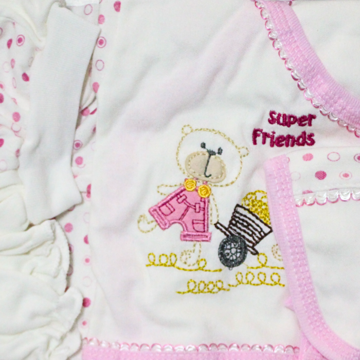 Set maternitate bumbac nou-nascut (0-3 luni), Daisymini, Super Friends, white-pink- 5 piese [2]