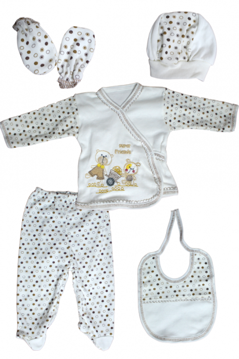 Set maternitate bumbac nou-nascut (0-3 luni), Daisymini, Super Friends, brown- 5 piese [2]