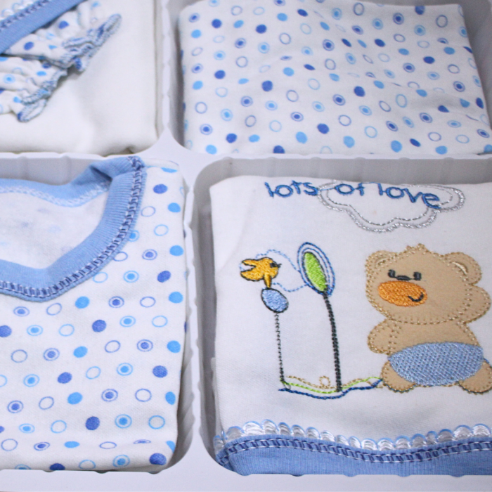 Set maternitate bumbac antialergic, nou-nascut (0-3 luni), Bear, white-blue - 11 piese, BebePrice [3]