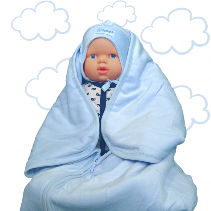 Set Păturica Port Bebe – Căciuliță - Botoșei  din catifea Blue Ciel [1]
