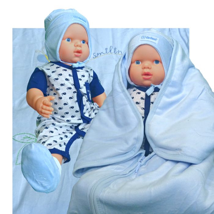 Set Păturica Port Bebe – Căciuliță - Botoșei  din catifea Blue Ciel [4]