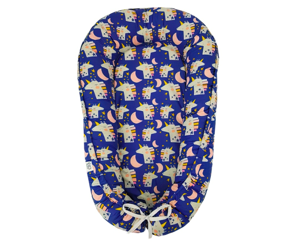 Baby Nest Premium, bumac, umplutura cu fibre din silicon, Navy, Unicorn, BebePrice [3]