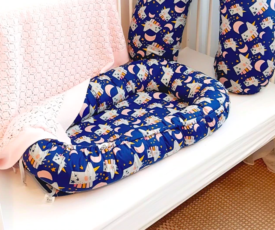 Baby Nest Premium, bumac, umplutura cu fibre din silicon, Navy, Unicorn, BebePrice [7]