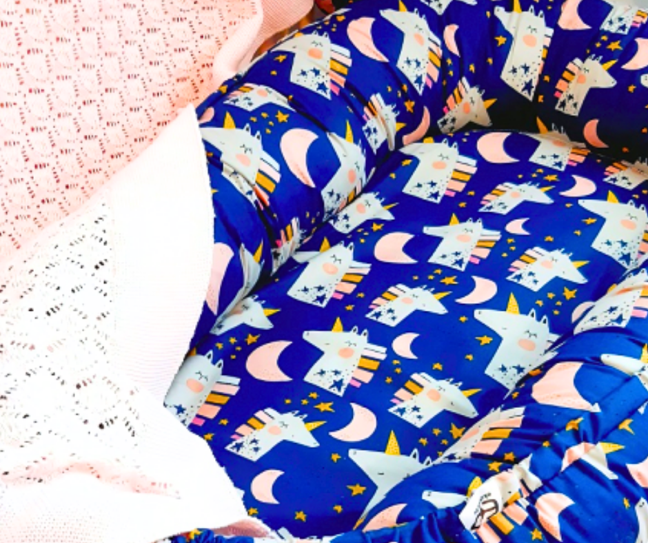Baby Nest Premium, bumac, umplutura cu fibre din silicon, Navy, Unicorn, BebePrice [4]