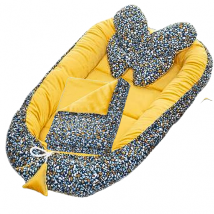 Set Premium Baby Nest Velvet, cuib bebelusi cu perna si pilota, Pineapple, BebePrice [4]
