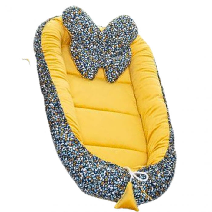 Set Premium Baby Nest Velvet, cuib bebelusi cu perna si pilota, Pineapple, BebePrice [5]