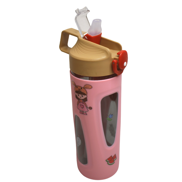 Sticla de apa cu pai, din plastic,Little Girl, Pink [2]