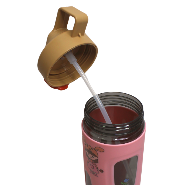 Sticla de apa cu pai, din plastic,Little Girl, Pink [4]