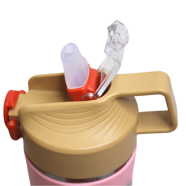 Sticla de apa cu pai, din plastic,Little Girl, Pink [5]