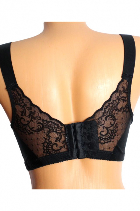 Sutien pentru alaptare cu dantela pe spate, din bumbac, cu deschidere in fata, Bloom, Black [2]