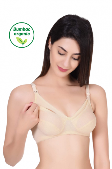 Sutien pentru alaptare, fara intarituri, bumbac organic, Beige [4]