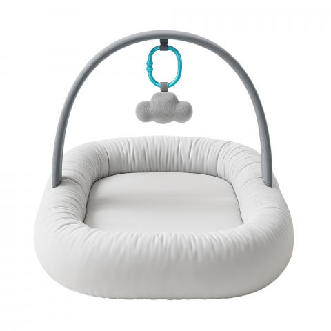 Baby Nest 2 in 1, cuib bebelusi, salteluta versatila si bara de jucarii detasabila, Soft Grey,BebePrice [3]