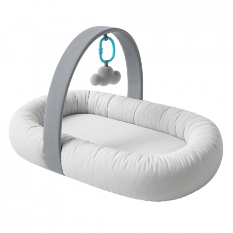 Lenjerii patut & Paturici - Baby Nest 2 in 1, cuib bebelusi, salteluta versatila si bara de jucarii detasabila, Soft Grey,BebePrice