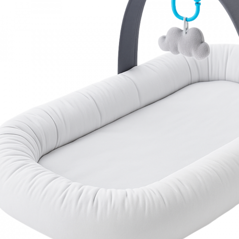 Baby Nest 2 in 1, cuib bebelusi, salteluta versatila si bara de jucarii detasabila, Soft Grey,BebePrice [2]