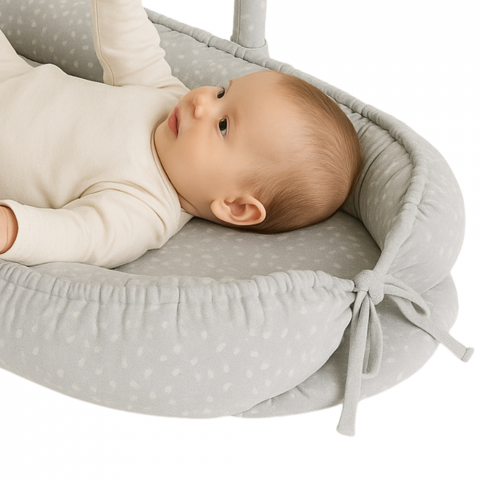 Baby Nest 2 in 1, cuib de bebelusi cu salteluta si bara de jucarii detasabila, Grey,BebePrice [4]