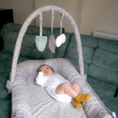 Baby Nest 2 in 1, cuib de bebelusi cu salteluta si bara de jucarii detasabila, Grey,BebePrice [3]