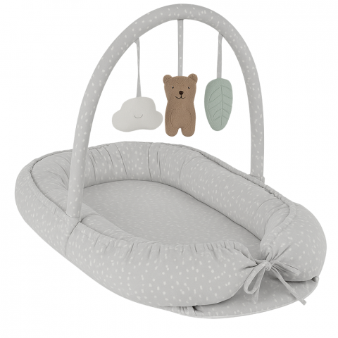 Baby Nest 2 in 1, cuib de bebelusi cu salteluta si bara de jucarii detasabila, Grey,BebePrice [1]