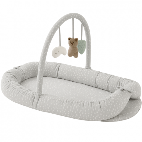 Lenjerii patut & Paturici - Baby Nest 2 in 1, cuib de bebelusi cu salteluta si bara de jucarii detasabila, Grey,BebePrice