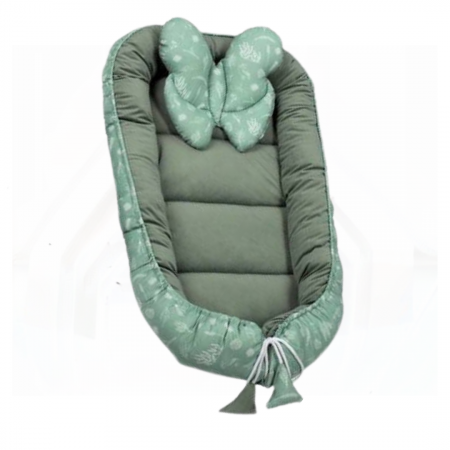 Set Premium Baby Nest Velvet, cuib bebelusi cu perna si pilota, Green Forest, BebePrice [1]