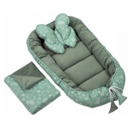 Set Premium Baby Nest Velvet, cuib bebelusi cu perna si pilota, Green Forest, BebePrice [0]