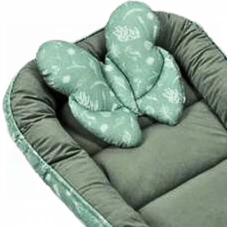 Set Premium Baby Nest Velvet, cuib bebelusi cu perna si pilota, Green Forest, BebePrice [3]