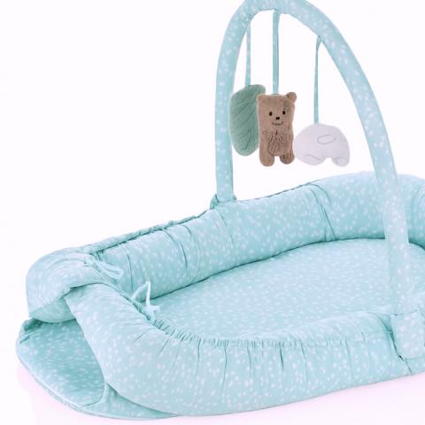 Baby Nest 2 in 1, cuib de bebelusi cu salteluta si bara de jucarii detasabila, Turquoise,BebePrice [2]