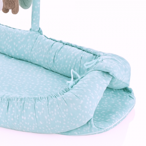 Baby Nest 2 in 1, cuib de bebelusi cu salteluta si bara de jucarii detasabila, Turquoise,BebePrice [1]
