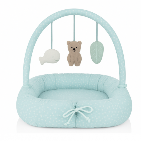 Baby Nest 2 in 1, cuib de bebelusi cu salteluta si bara de jucarii detasabila, Turquoise,BebePrice [4]