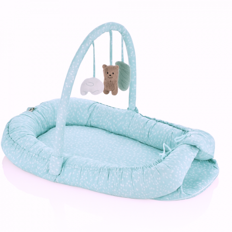 Lenjerii patut & Paturici - Baby Nest 2 in 1, cuib de bebelusi cu salteluta si bara de jucarii detasabila, Turquoise,BebePrice