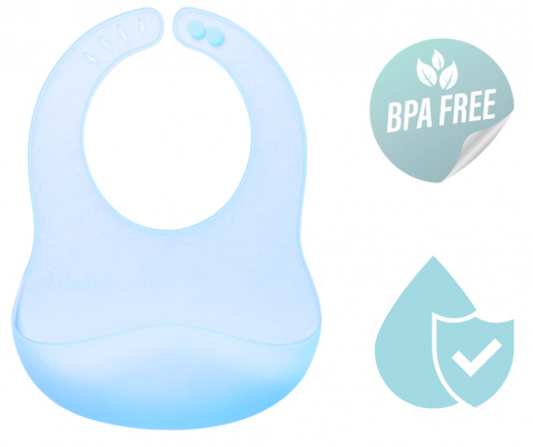 Alimentatie bebe & Accesorii hranire - Baveta din silicon cu buzunar, impermeabila, fara BPA, Blue, BebePrice