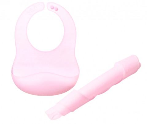 Baveta din silicon cu buzunar, impermeabila, fara BPA, Pink, BebePrice [2]