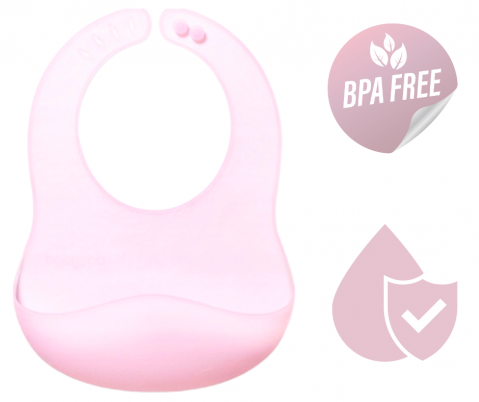 Alimentatie bebe & Accesorii hranire - Baveta din silicon cu buzunar, impermeabila, fara BPA, Pink, BebePrice