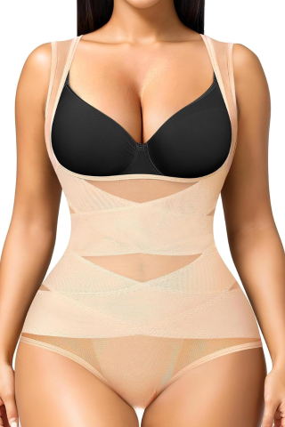 Body modelator, invisi, efect push-up si aplatizare talie, compresie ridicata, DivineFit, Beige, BebePrice [6]