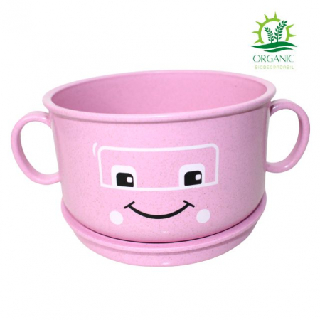 Bol cu capac, din material organic, Happy Face, Powder Pink [2]