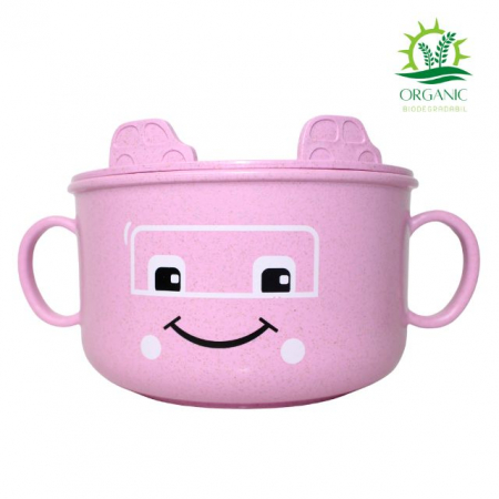 Bol cu capac, din material organic, Happy Face, Powder Pink [1]