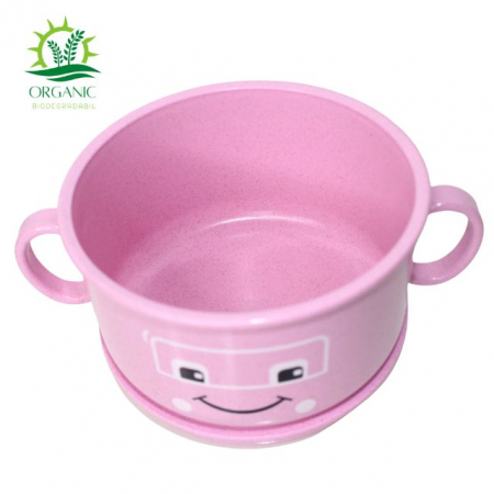 Bol cu capac, din material organic, Happy Face, Powder Pink [3]