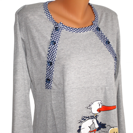 Camasa de alaptare Baby and bird, Grey-Navy, Maneca Lunga  BebePrice [4]