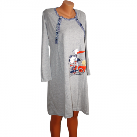 Camasa de alaptare Baby and bird, Grey-Navy, Maneca Lunga  BebePrice [1]