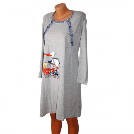 Camasa de alaptare Baby and bird, Grey-Navy, Maneca Lunga  BebePrice [0]