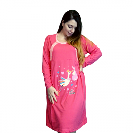 Camasa de alaptare Baby Birds, Corai, Maneca Lunga BebePrice [0]