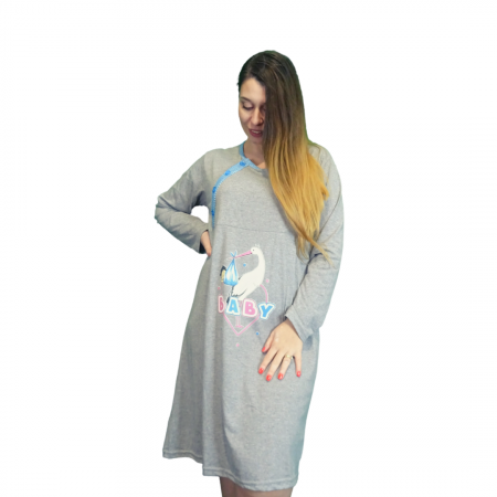 Camasa de alaptare Baby Birds, Grey-Blue, Maneca Lunga BebePrice [1]