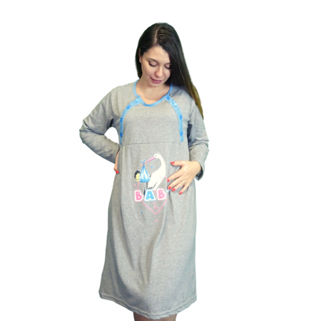 Camasa de alaptare Baby Birds, Grey-Blue, Maneca Lunga BebePrice [2]