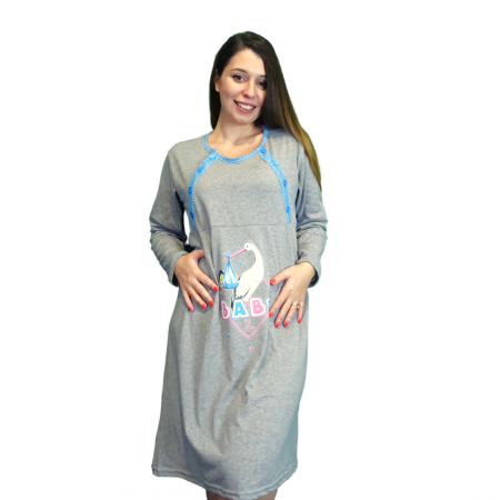 Camasa de alaptare Baby Birds, Grey-Blue, Maneca Lunga BebePrice [0]