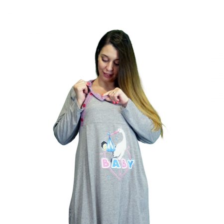 Camasa de alaptare Baby Birds, Grey-Magenta, Maneca Lunga BebePrice [0]