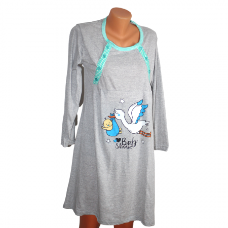 Camasa de alaptare Baby Shower, Grey-Green, Maneca Lunga BebePrice [0]