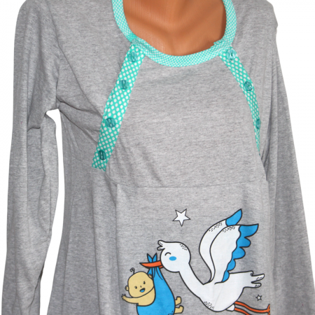 Camasa de alaptare Baby Shower, Grey-Green, Maneca Lunga BebePrice [2]