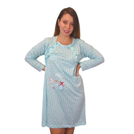 Camasa de alaptare Baby Stars, Turquoise, Maneca Lunga BebePrice [1]