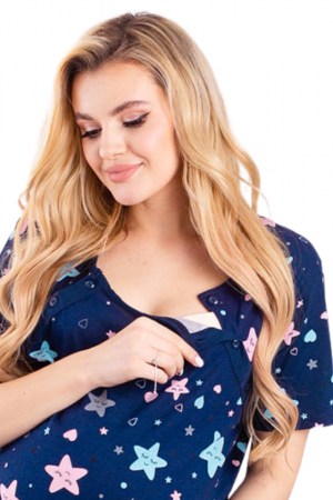 Camasa de alaptare, Sleeping Stars - Navy, Maneca Scurta, Bebeprice [3]