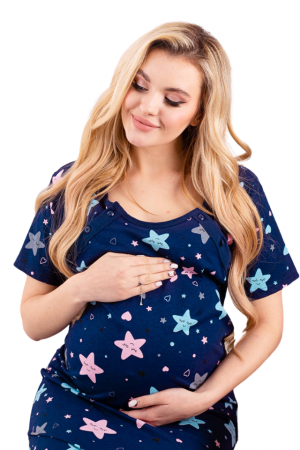 Camasa de alaptare, Sleeping Stars - Navy, Maneca Scurta, Bebeprice [4]